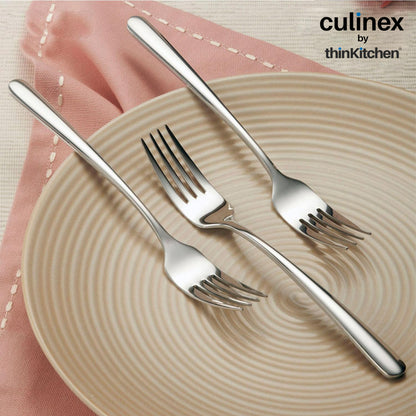 Culinex 18/8 Premium Stainless Steel 7.4" All Purpose Fork Set of 12 for Dining Table, Kitchen | Heavy, Rustproof Dinner Forks, Silver Flatware By thinKitchen (Dora)