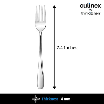 Culinex 18/8 Premium Stainless Steel 7.4" All Purpose Fork Set of 12 for Dining Table, Kitchen | Heavy, Rustproof Dinner Forks, Silver Flatware By thinKitchen (Dora)