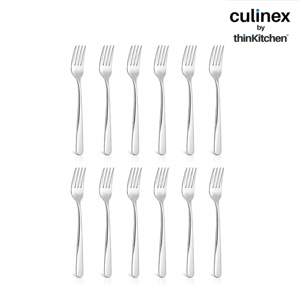 Culinex 18/8 Premium Stainless Steel 7.4" All Purpose Fork Set of 12 for Dining Table, Kitchen | Heavy, Rustproof Dinner Forks, Silver Flatware By thinKitchen (Dora)