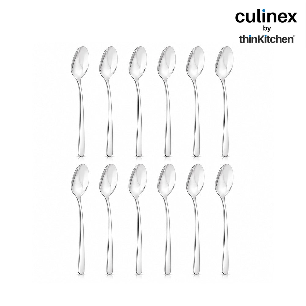 Culinex 18/8 Premium Stainless Steel 7.5" All Purpose Spoon Set of 12 for Dining Table, Kitchen | Heavy, Rustproof, Designer Silver Flatware By thinKitchen (Dora Series)