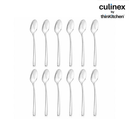 Culinex 18/8 Premium Stainless Steel 7.5" All Purpose Spoon Set of 12 for Dining Table, Kitchen | Heavy, Rustproof, Designer Silver Flatware By thinKitchen (Dora Series)