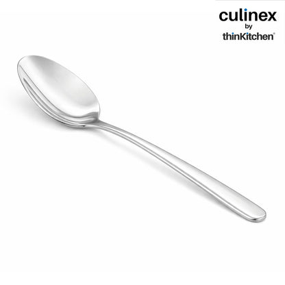 Culinex 18/8 Premium Stainless Steel 7.5" All Purpose Spoon Set of 12 for Dining Table, Kitchen | Heavy, Rustproof, Designer Silver Flatware By thinKitchen (Dora Series)