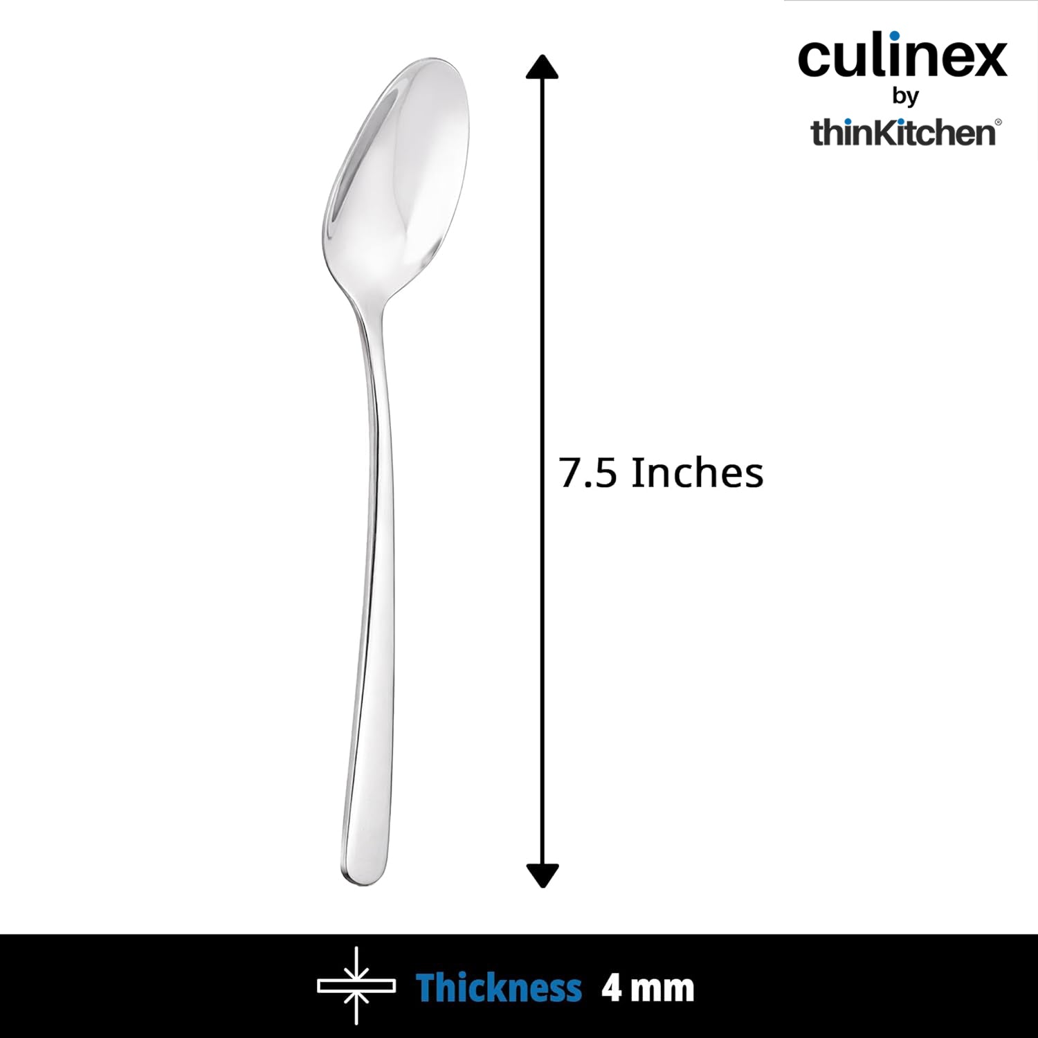 Culinex 18/8 Premium Stainless Steel 7.5" All Purpose Spoon Set of 12 for Dining Table, Kitchen | Heavy, Rustproof, Designer Silver Flatware By thinKitchen (Dora Series) - 5