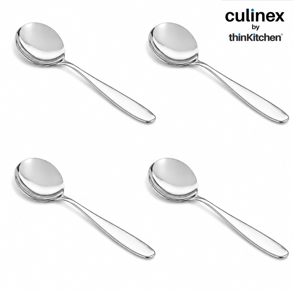 Culinex Premium Stainless Steel 9.5" Oval Serving Spoon Set of 4, Deluxe| All Purpose Kitchen Serving Spoon, Silver Rustproof Dishwasher Safe Kitchen Tools, Tableware By thinKitchen