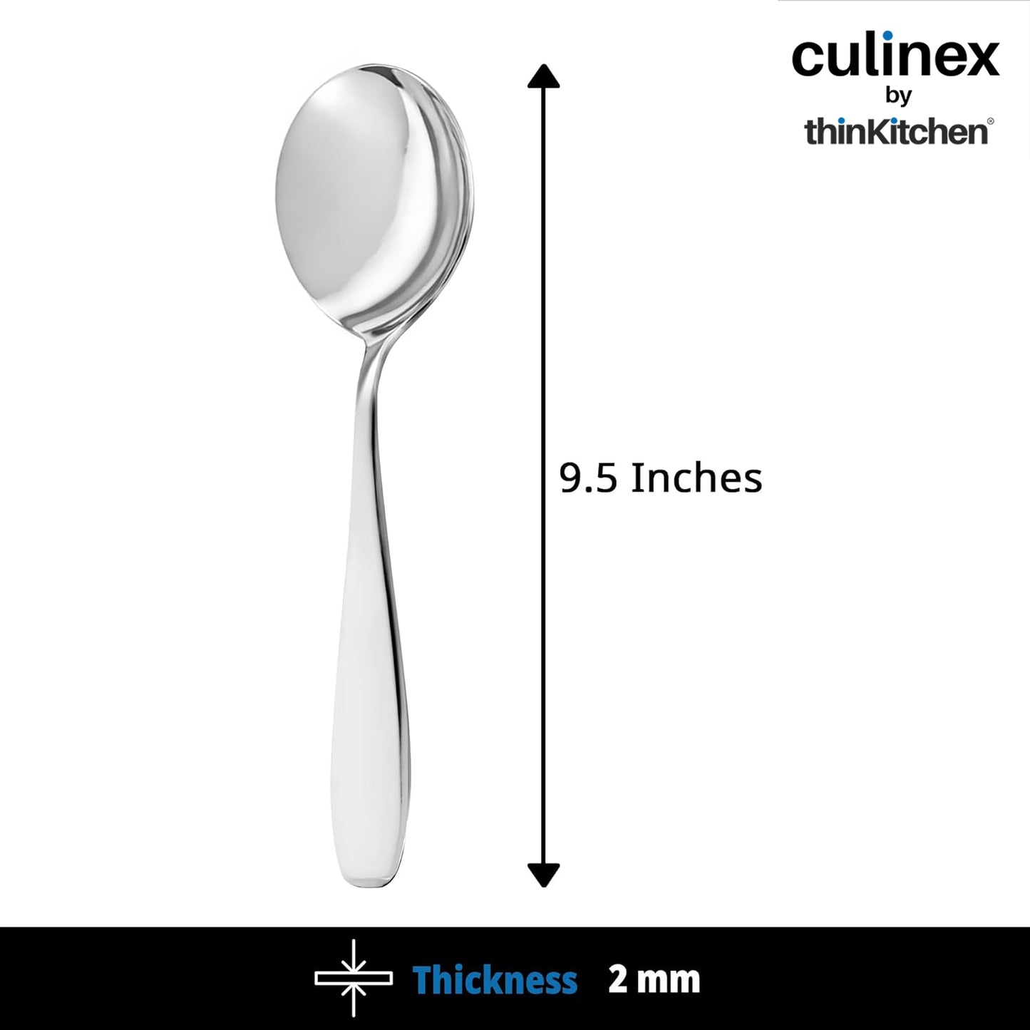 Culinex Premium Stainless Steel 9.5" Oval Serving Spoon Set of 4, Deluxe| All Purpose Kitchen Serving Spoon, Silver Rustproof Dishwasher Safe Kitchen Tools, Tableware By thinKitchen