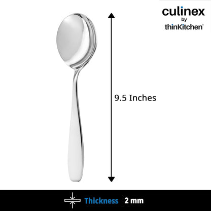 Culinex Premium Stainless Steel 9.5" Oval Serving Spoon Set of 4, Deluxe| All Purpose Kitchen Serving Spoon, Silver Rustproof Dishwasher Safe Kitchen Tools, Tableware By thinKitchen