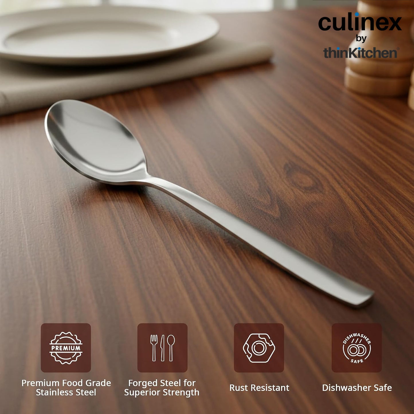 Culinex Premium Stainless Steel 5.5" Tea & Coffee Small Spoon Set of 12 | Silver Rustproof Food Grade Flatware Cutlery By thinKitchen (Essen)