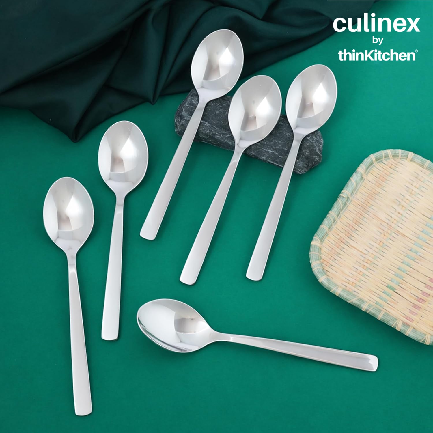 Culinex Premium Stainless Steel 5.5" Tea & Coffee Small Spoon Set of 12 | Silver Rustproof Food Grade Flatware Cutlery By thinKitchen (Essen) - 2