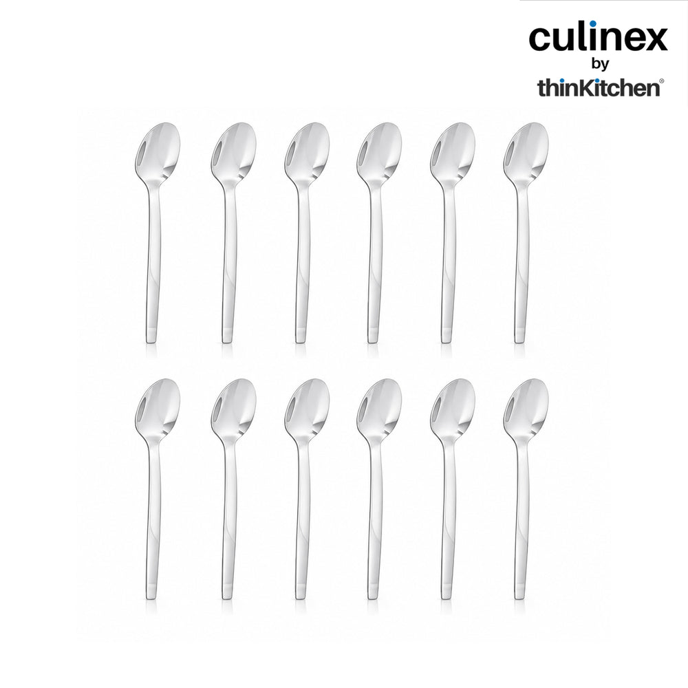 Culinex Premium 7.9" Stainless Steel Dinner Spoon Set of 12 for Dining Table, Kitchen | Heavy, Rustproof Dishwasher Safe Silver Flatware by thinKitchen (Queen Series)