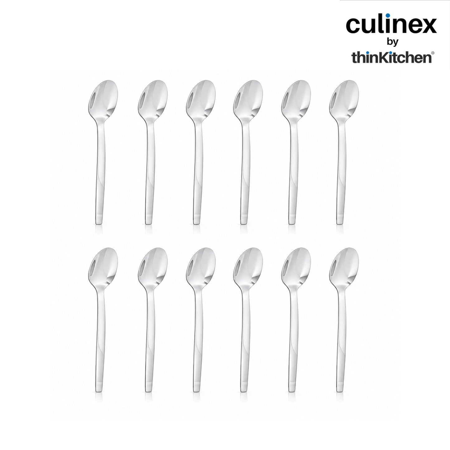 Culinex Premium 7.9" Stainless Steel Dinner Spoon Set of 12 for Dining Table, Kitchen | Heavy, Rustproof Dishwasher Safe Silver Flatware by thinKitchen (Queen Series)