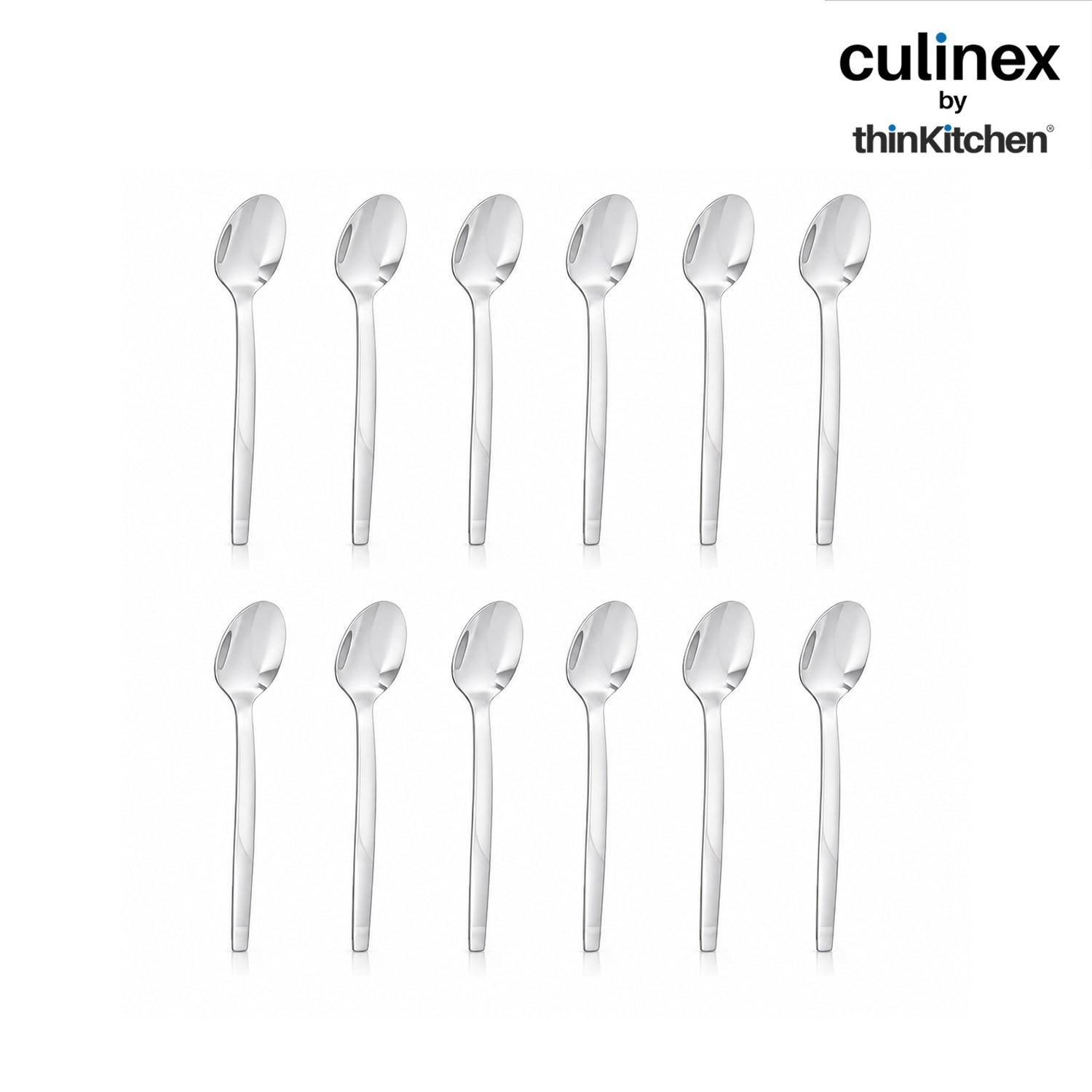 Culinex Premium 7.9" Stainless Steel Dinner Spoon Set of 12 for Dining Table, Kitchen | Heavy, Rustproof Dishwasher Safe Silver Flatware by thinKitchen (Queen Series) - 1