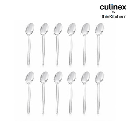 Culinex Premium 7.9" Stainless Steel Dinner Spoon Set of 12 for Dining Table, Kitchen | Heavy, Rustproof Dishwasher Safe Silver Flatware by thinKitchen (Queen Series)