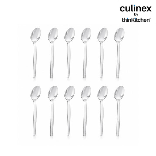 Culinex Premium 7.9" Stainless Steel Dinner Spoon Set of 12 for Dining Table, Kitchen | Heavy, Rustproof Dishwasher Safe Silver Flatware by thinKitchen (Queen Series)