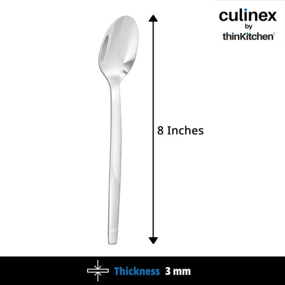 Culinex Premium 7.9" Stainless Steel Dinner Spoon Set of 12 for Dining Table, Kitchen | Heavy, Rustproof Dishwasher Safe Silver Flatware by thinKitchen (Queen Series)