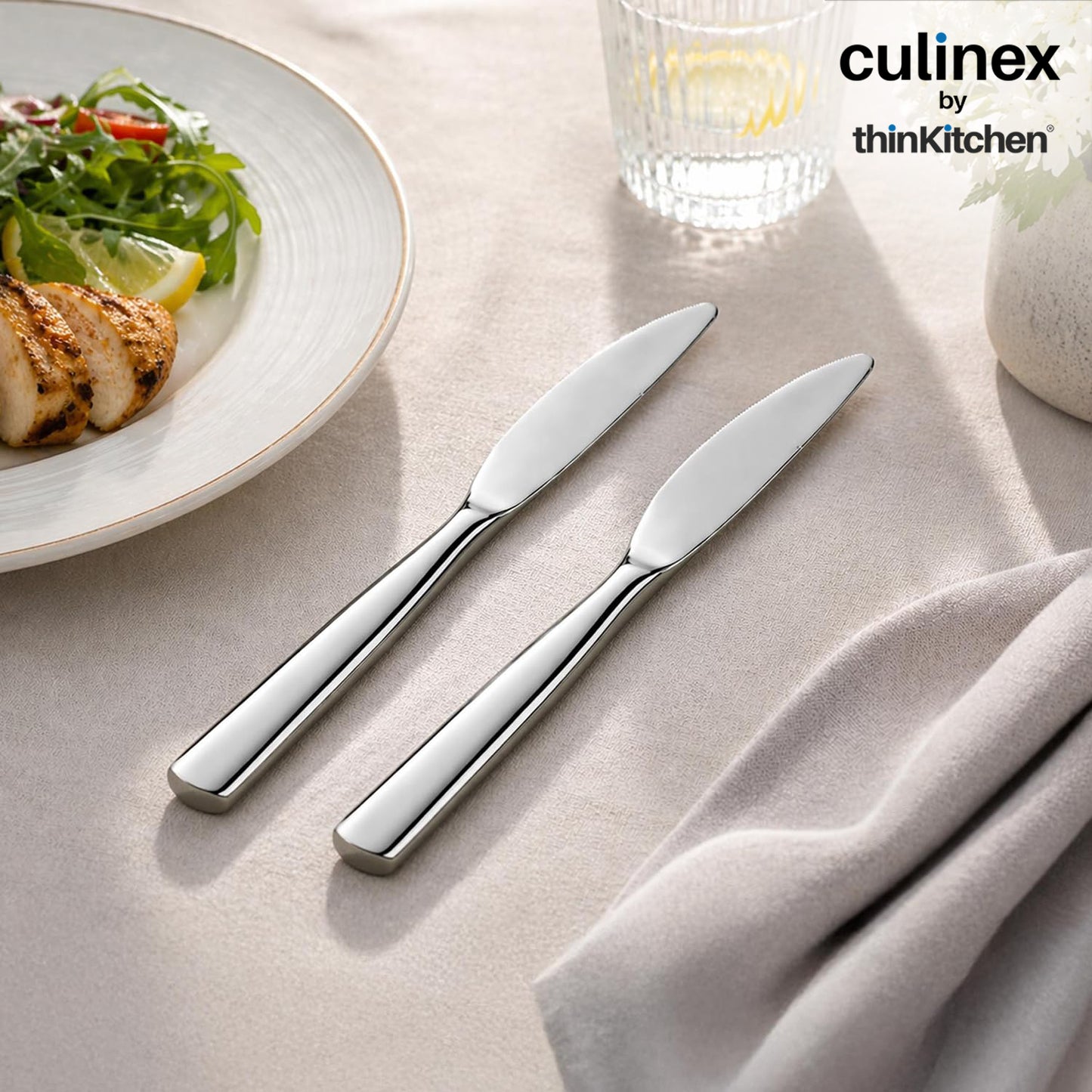 Culinex Premium Stainless Steel 8.5" Knife Set of 4 for Dining Table, Kitchen | Rustproof Dinner Knives, Silver Flatware by thinKitchen (Essen)