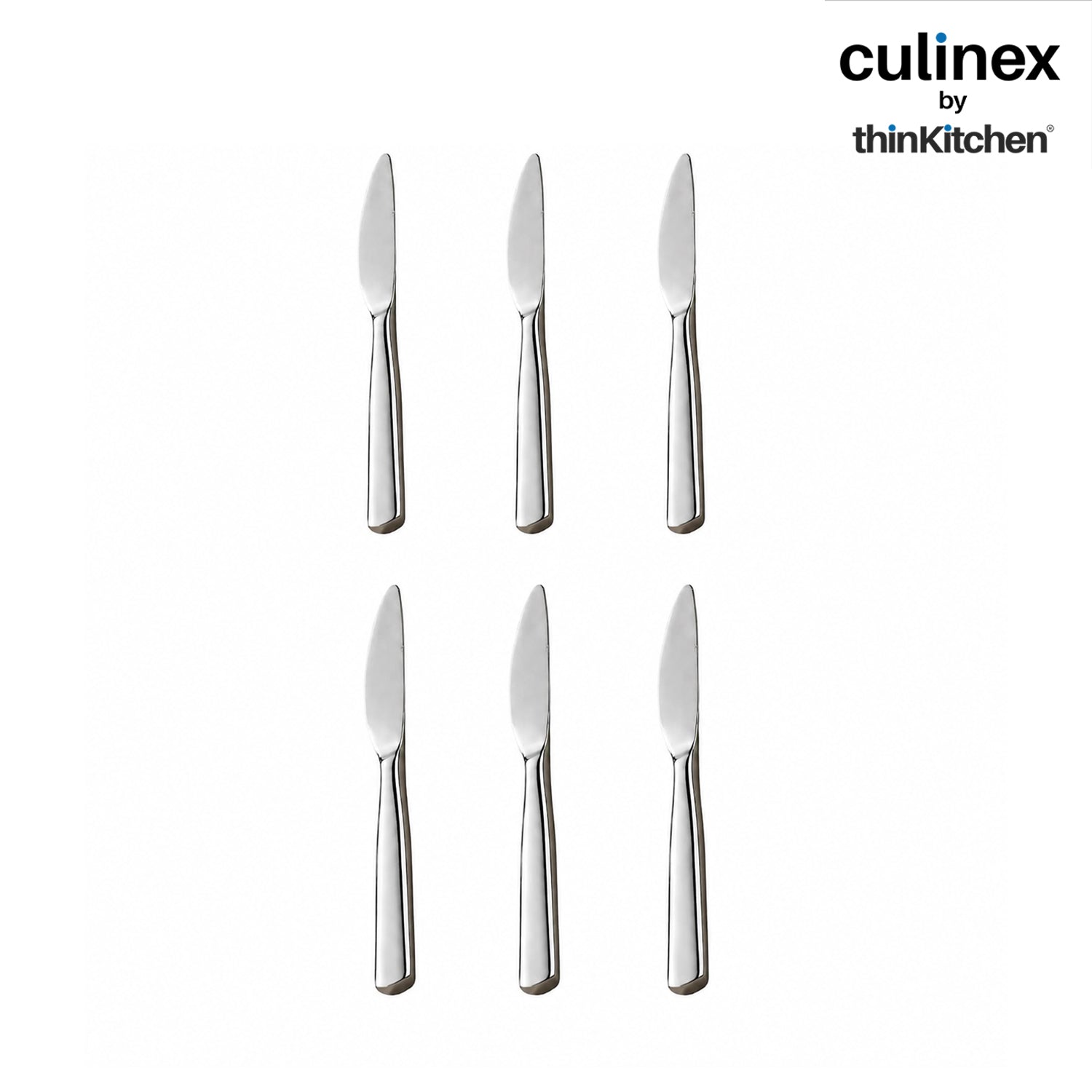 Culinex Premium Stainless Steel 8.5" Knife Set of 6 for Dining Table, Kitchen | Rustproof Dinner Knives, Silver Flatware by thinKitchen (Essen) - 1
