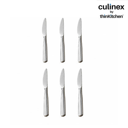 Culinex Premium Stainless Steel 8.5" Knife Set of 6 for Dining Table, Kitchen | Rustproof Dinner Knives, Silver Flatware by thinKitchen (Essen)