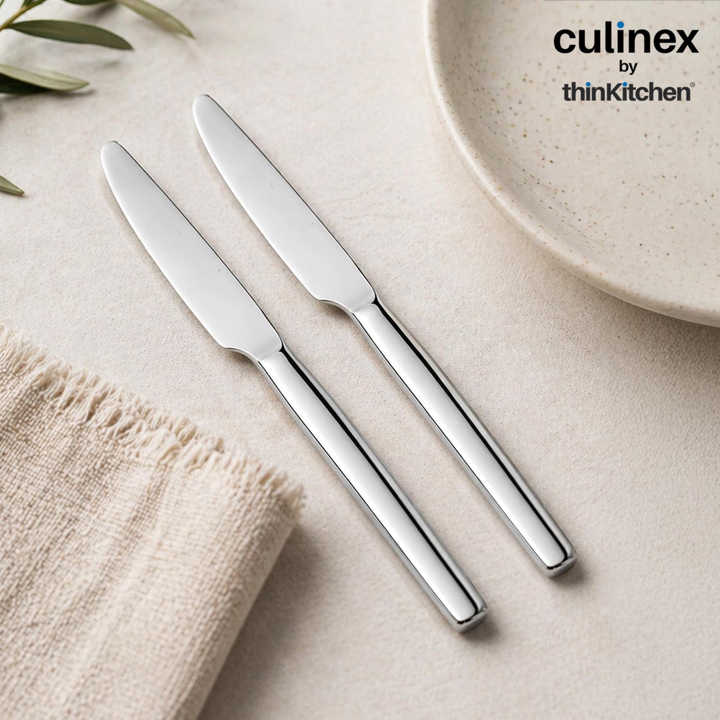 Culinex Premium Stainless Steel 8.5" Knife Set of 6 for Dining Table, Kitchen | Rustproof Dinner Knives, Silver Flatware by thinKitchen (Queen)