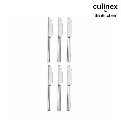Culinex Premium Stainless Steel 8.5" Knife Set of 6 for Dining Table, Kitchen | Rustproof Dinner Knives, Silver Flatware by thinKitchen (Peru)