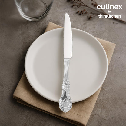 Culinex Premium Stainless Steel 9.5" Dinner Table Knife Set of 6 for Dining Table, Kitchen| Rustproof Heavy Dinner Knives, Silver Flatware By thinKitchen (Fest)
