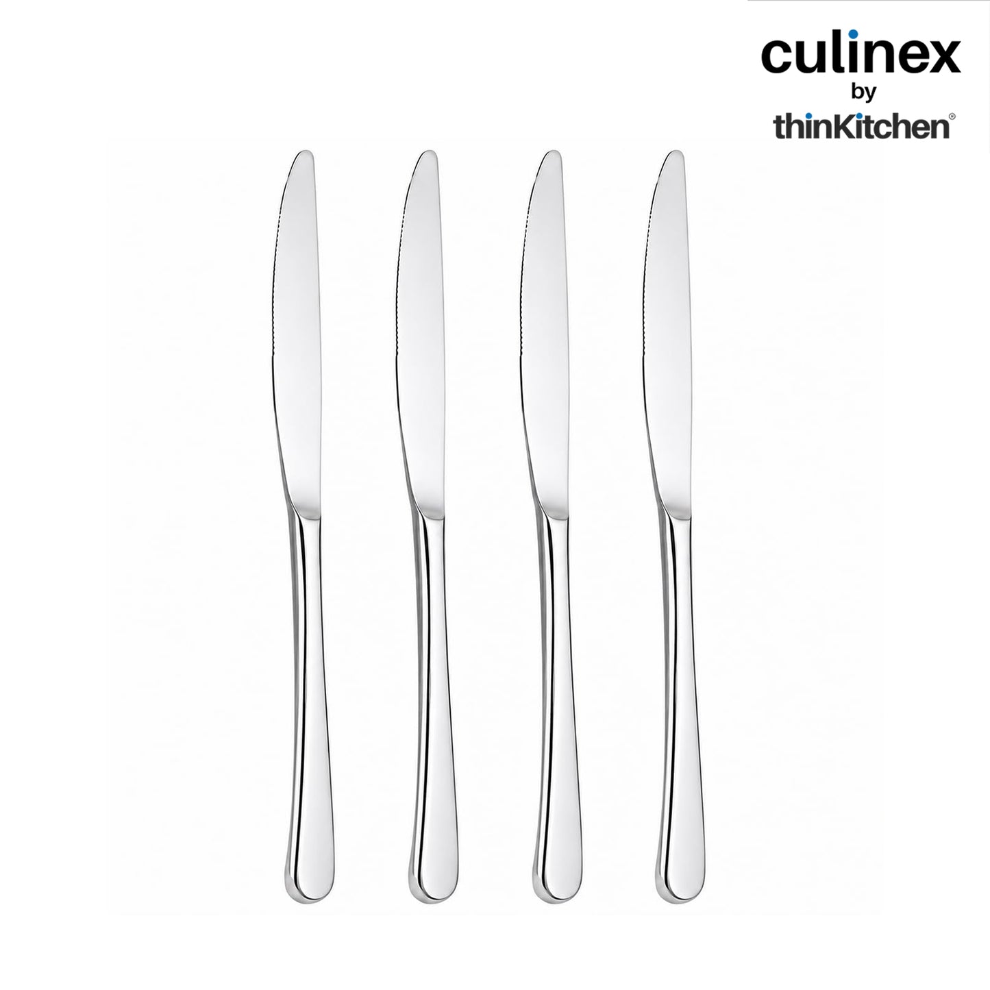 Culinex Premium Stainless Steel 8.5" Dinner Knife Set of 4 for Dining, Home & Kitchen | Rustproof Table Butter Knives, Silver Flatware by thinKitchen (Dora)