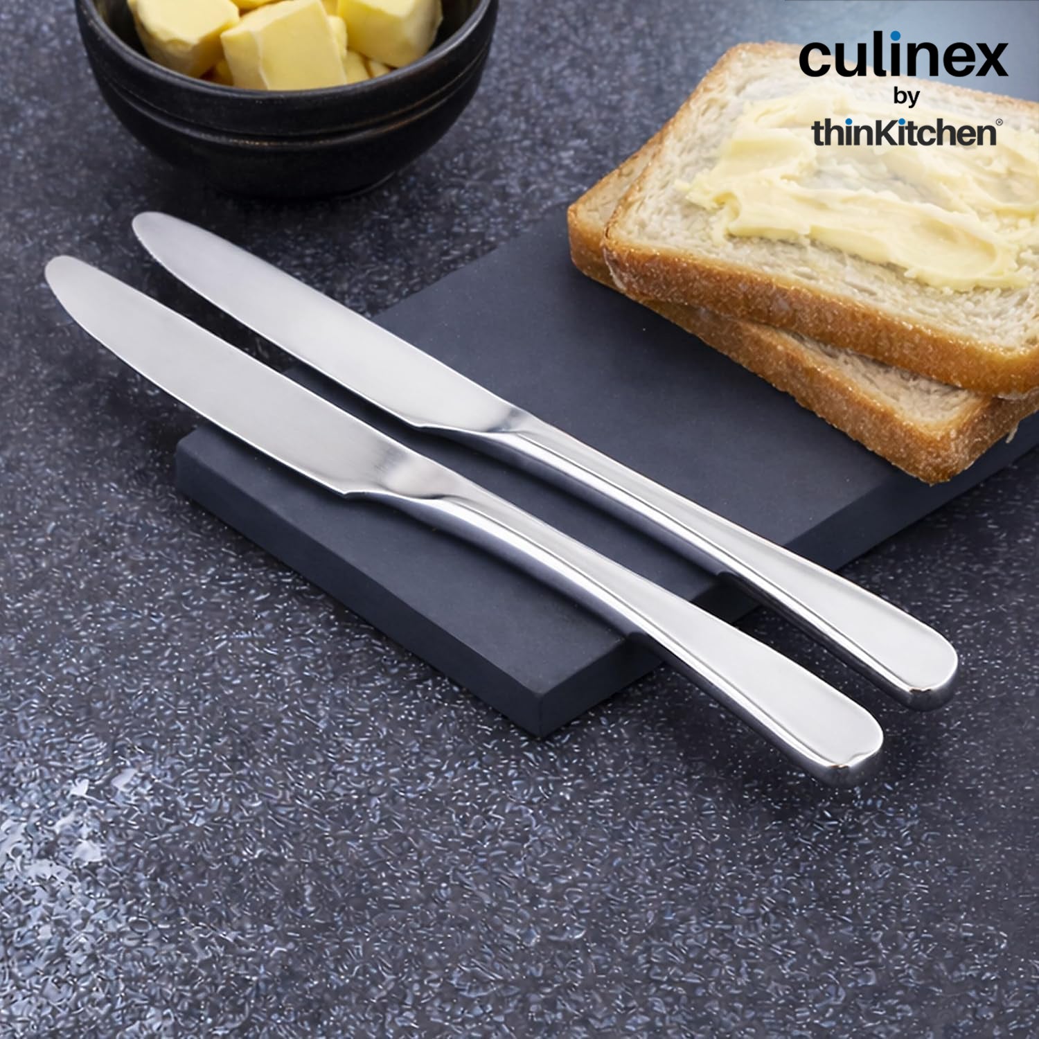 Culinex Premium Stainless Steel 8.5" Dinner Knife Set of 4 for Dining, Home & Kitchen | Rustproof Table Butter Knives, Silver Flatware by thinKitchen (Dora) - 4