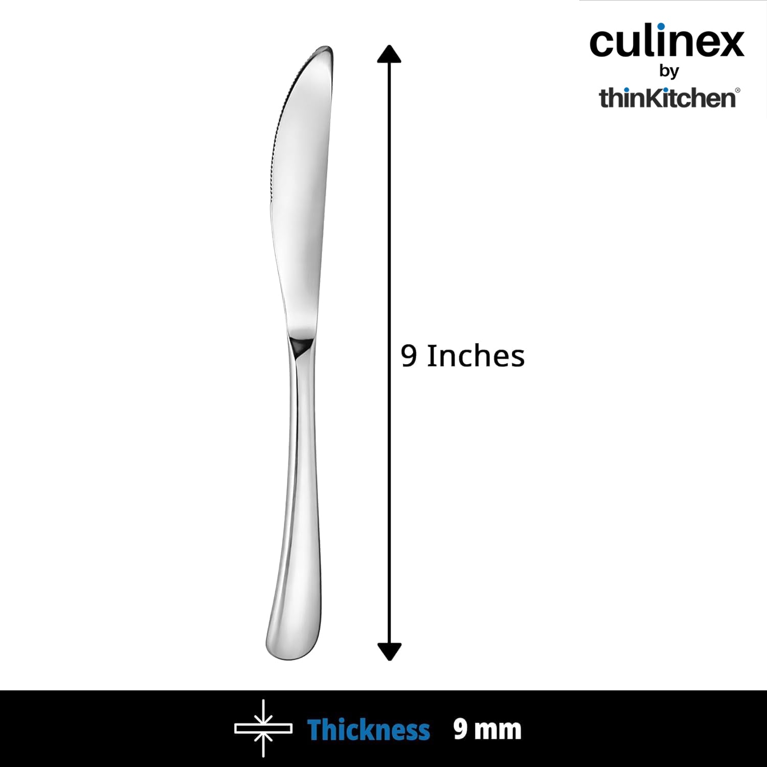 Culinex Premium Stainless Steel 8.5" Dinner Knife Set of 4 for Dining, Home & Kitchen | Rustproof Table Butter Knives, Silver Flatware by thinKitchen (Dora) - 3