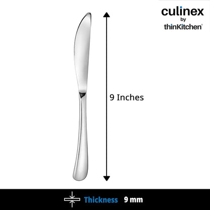 Culinex Premium Stainless Steel 8.5" Dinner Knife Set of 4 for Dining, Home & Kitchen | Rustproof Table Butter Knives, Silver Flatware by thinKitchen (Dora)