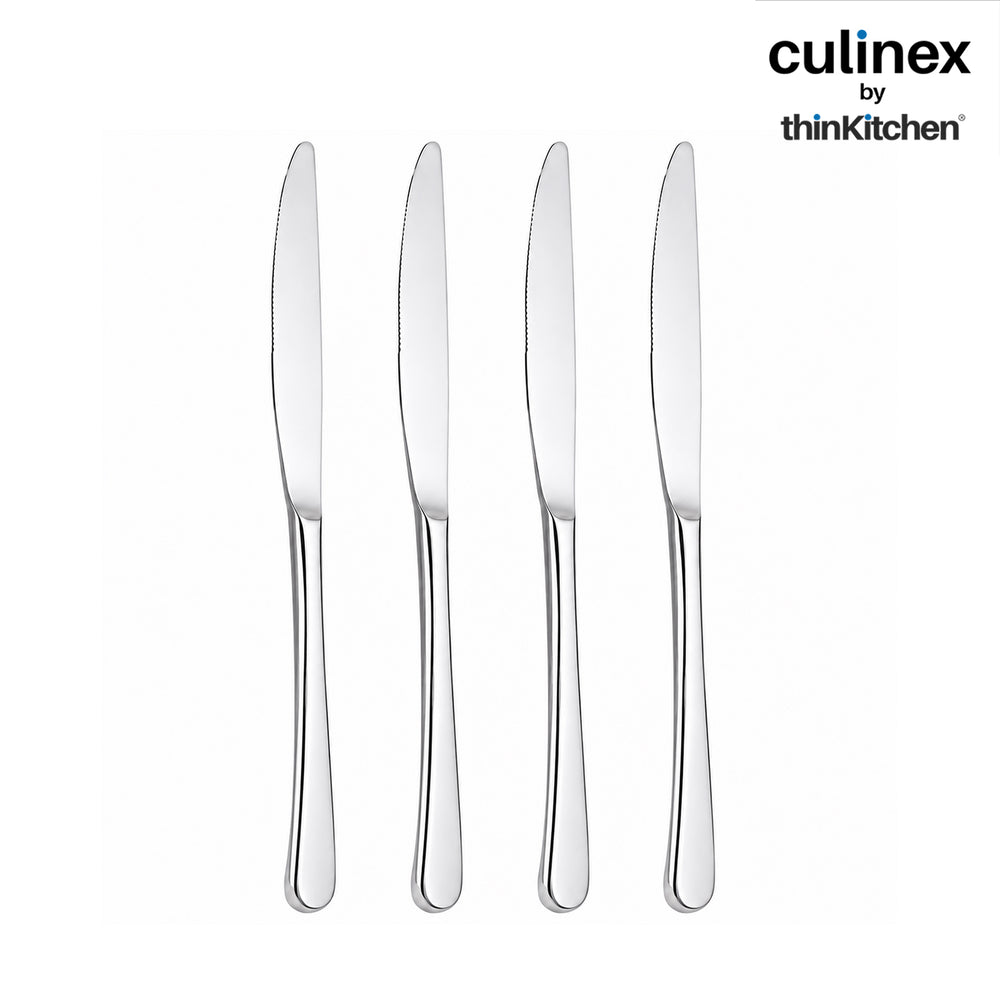 Culinex Premium Stainless Steel 8.5" Dinner Knife Set of 6 for Dining, Home & Kitchen | Rustproof Table Butter Knives, Silver Flatware by thinKitchen (Dora)