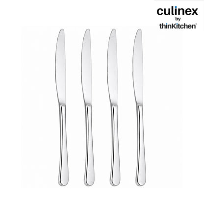 Culinex Premium Stainless Steel 8.5" Dinner Knife Set of 6 for Dining, Home & Kitchen | Rustproof Table Butter Knives, Silver Flatware by thinKitchen (Dora)