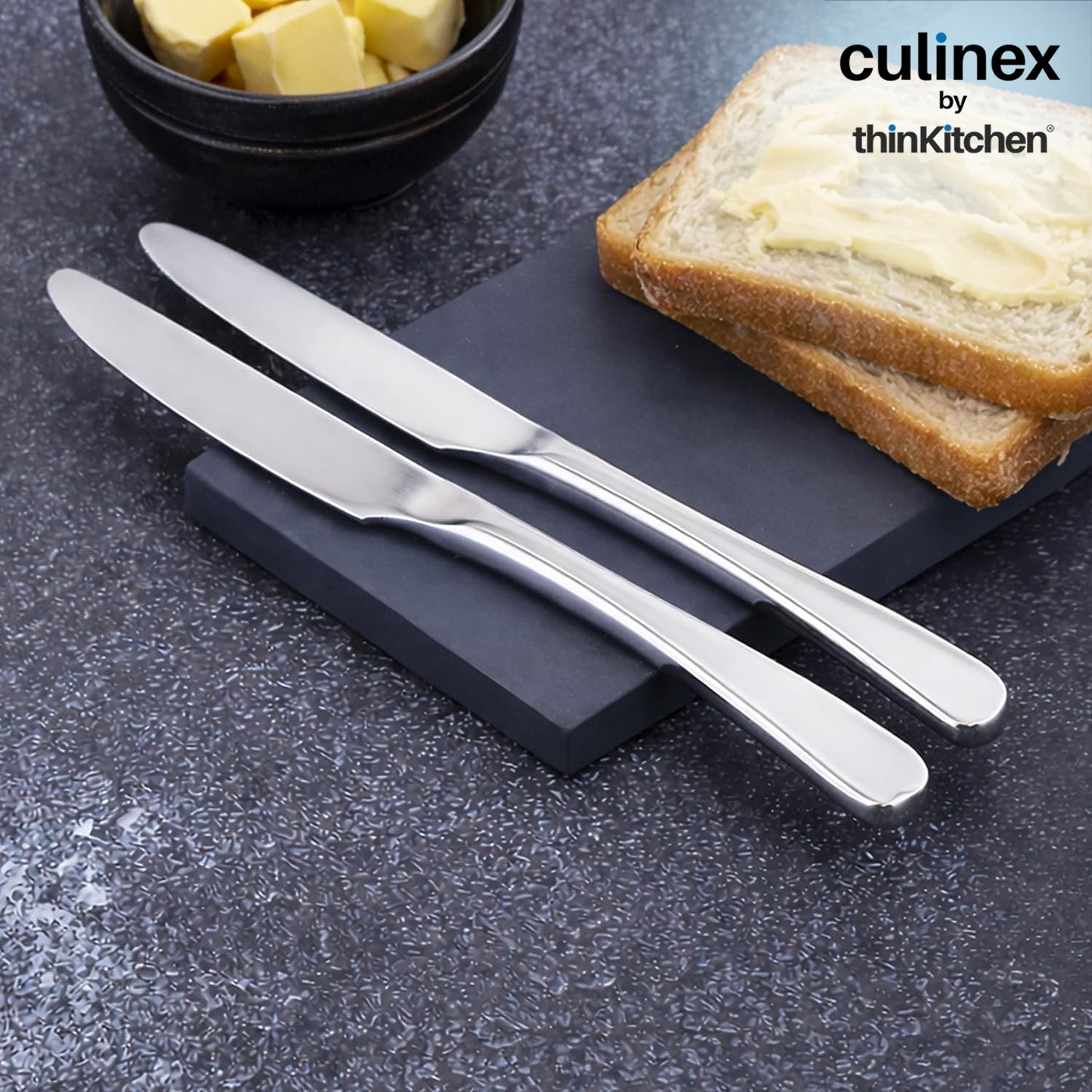 Culinex Premium Stainless Steel 8.5" Dinner Knife Set of 6 for Dining, Home & Kitchen | Rustproof Table Butter Knives, Silver Flatware by thinKitchen (Dora)
