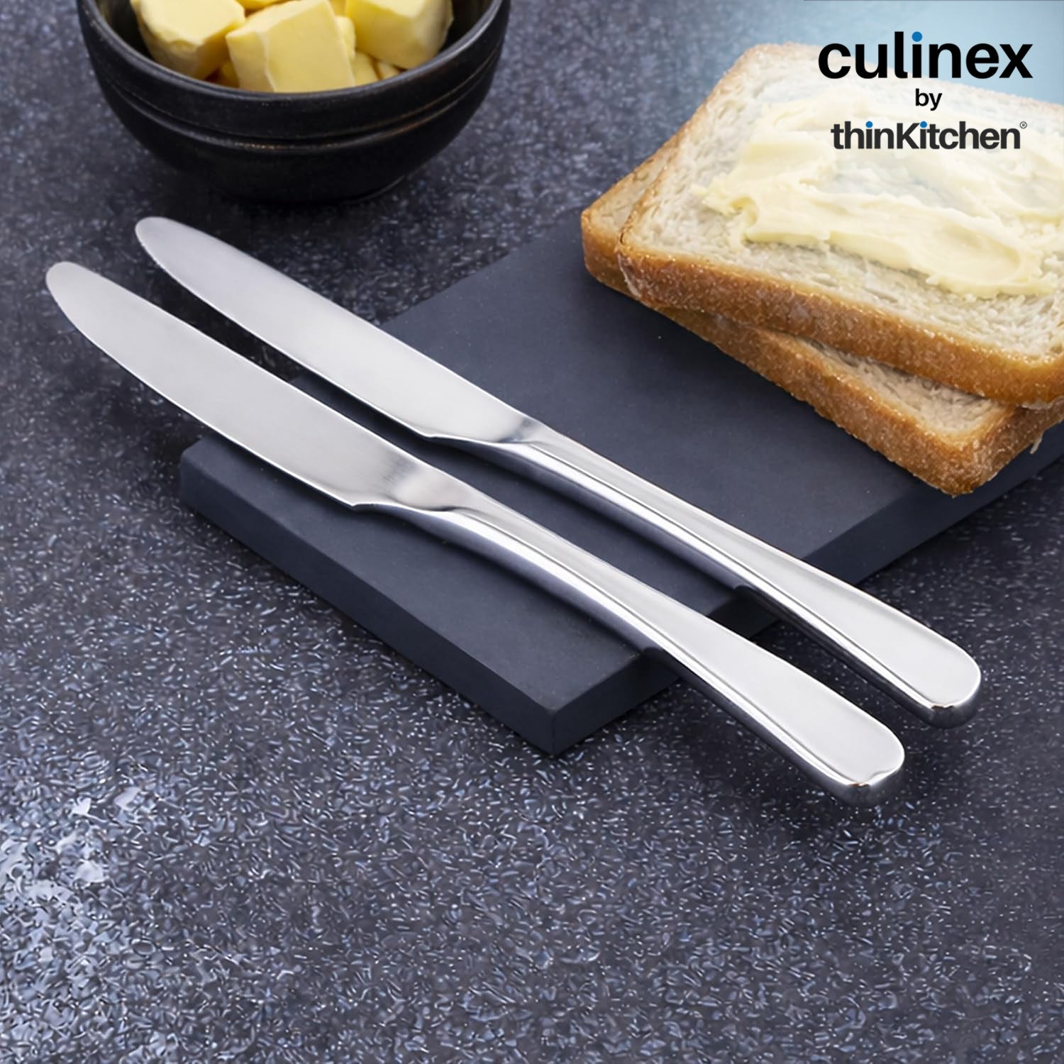 Culinex Premium Stainless Steel 8.5" Dinner Knife Set of 6 for Dining, Home & Kitchen | Rustproof Table Butter Knives, Silver Flatware by thinKitchen (Dora) - 4