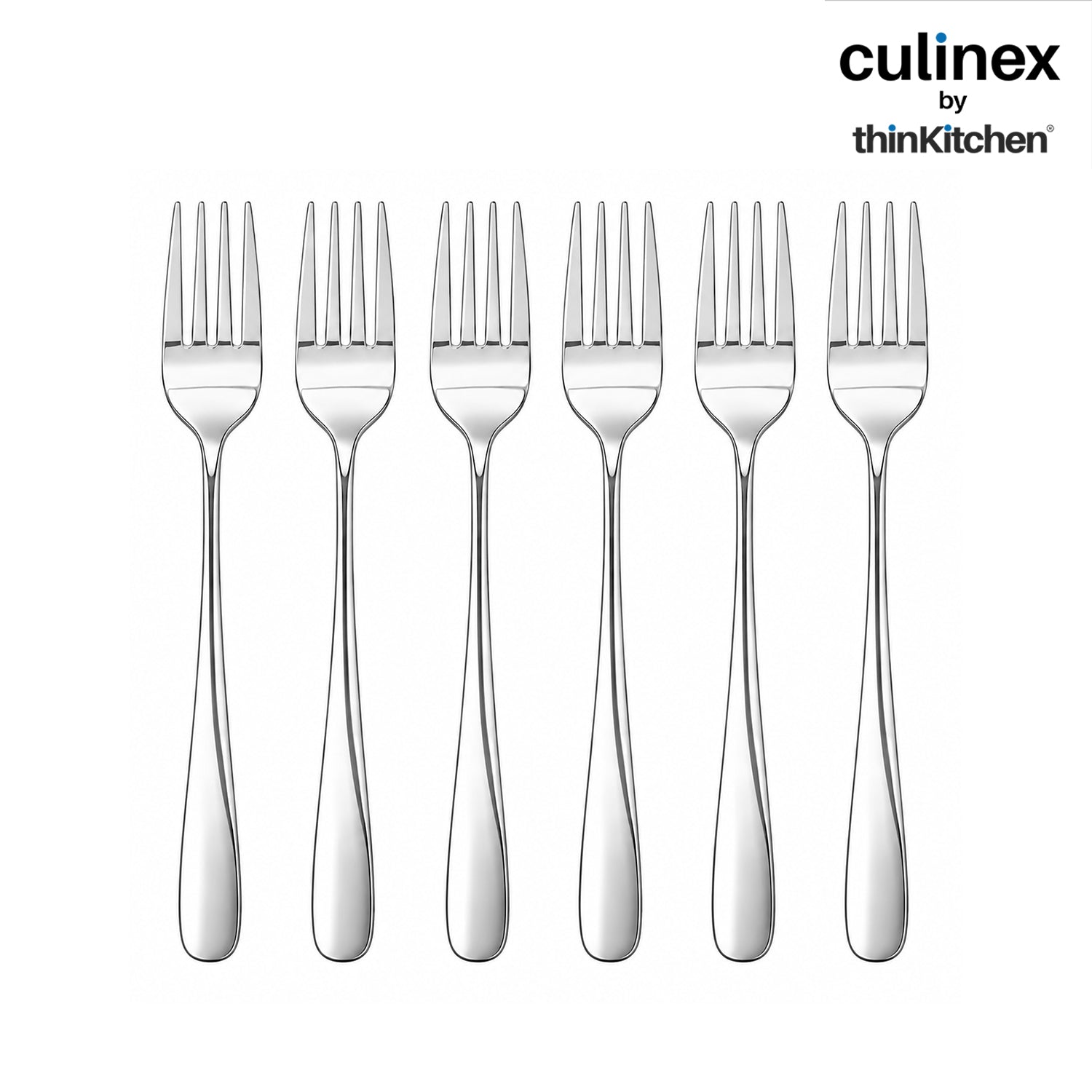 Culinex 18/8 Premium Stainless Steel 8.3" Table Fork Set of 6 for Dining Table, Home, Kitchen| Heavy, Rustproof Dinner Forks, Silver Flatware By thinKitchen (Dora) - 1