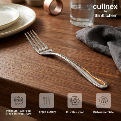 Culinex 18/8 Premium Stainless Steel 8.3" Table Fork Set of 6 for Dining Table, Home, Kitchen| Heavy, Rustproof Dinner Forks, Silver Flatware By thinKitchen (Dora)