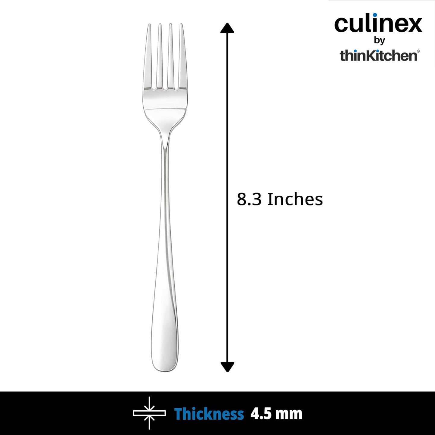 Culinex 18/8 Premium Stainless Steel 8.3" Table Fork Set of 6 for Dining Table, Home, Kitchen| Heavy, Rustproof Dinner Forks, Silver Flatware By thinKitchen (Dora)