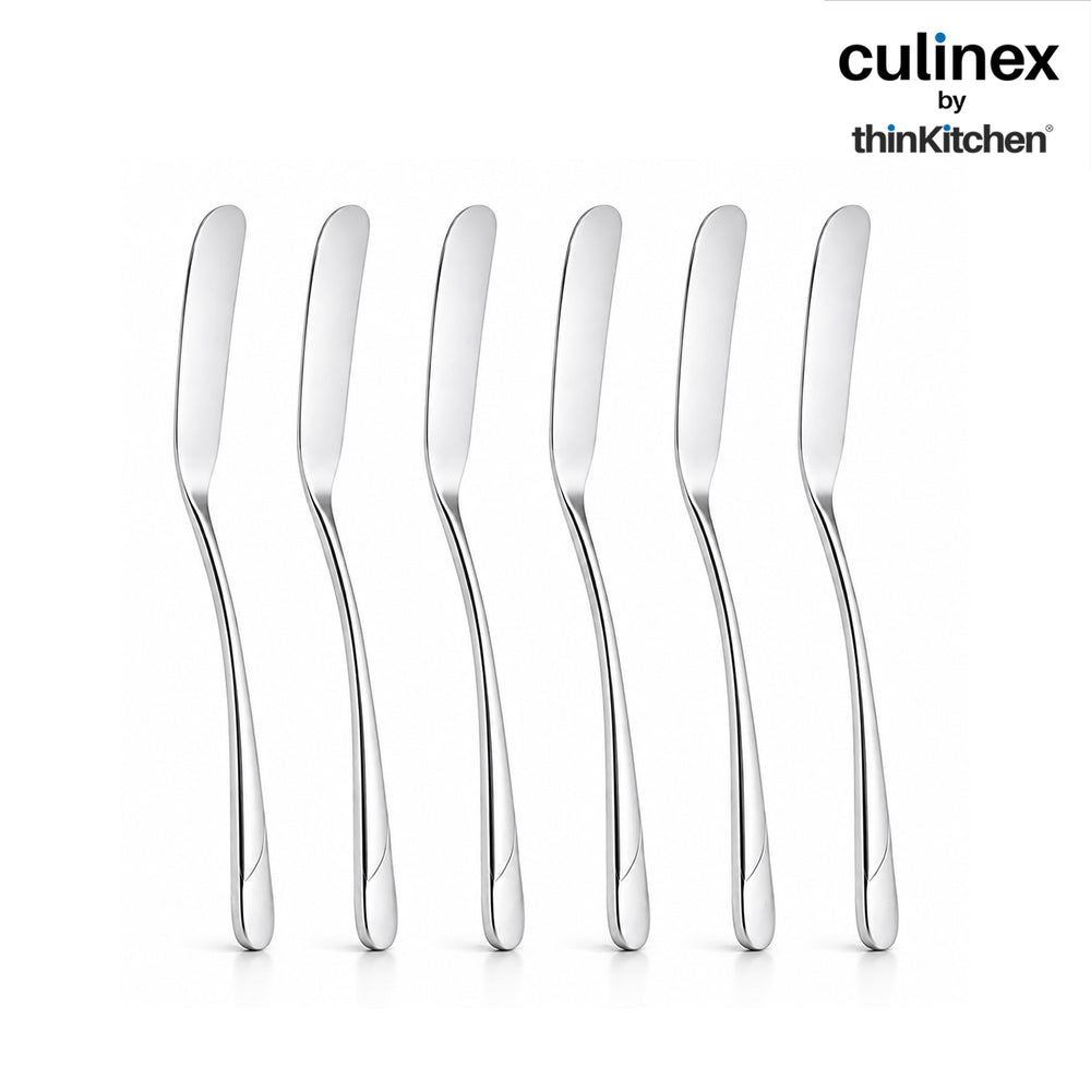 Culinex 18/8 Premium Stainless Steel 2.5" Butter Knife Set of 6 for Kitchen, Butter Jam Spreader | Silver Rustproof Flatware Tableware By thinKitchen