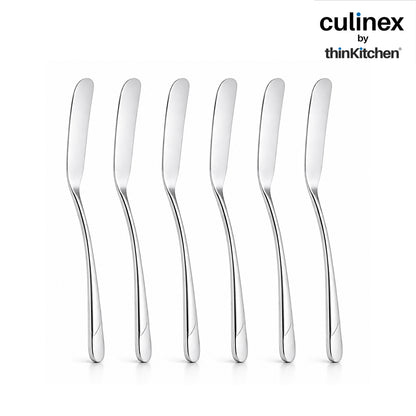 Culinex 18/8 Premium Stainless Steel 2.5" Butter Knife Set of 6 for Kitchen, Butter Jam Spreader | Silver Rustproof Flatware Tableware By thinKitchen