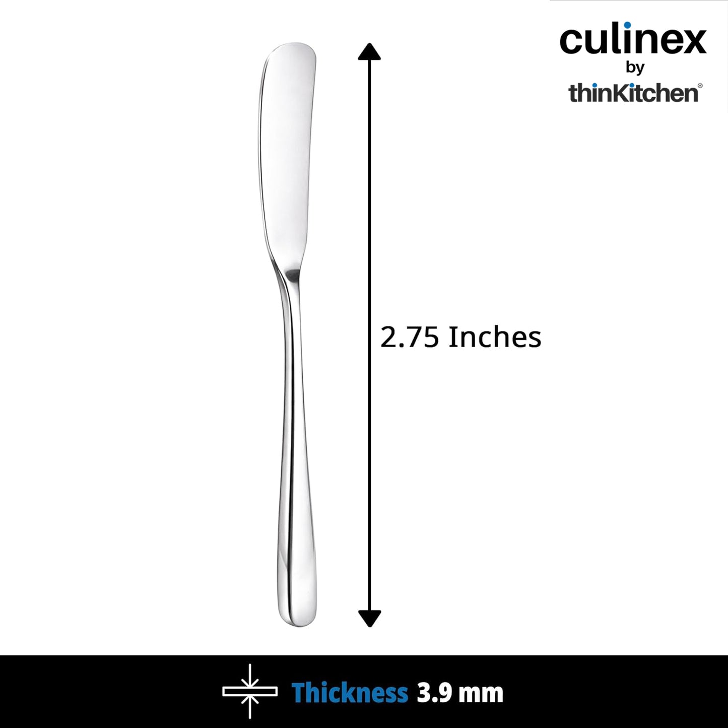 Culinex 18/8 Premium Stainless Steel 2.5" Butter Knife Set of 6 for Kitchen, Butter Jam Spreader | Silver Rustproof Flatware Tableware By thinKitchen
