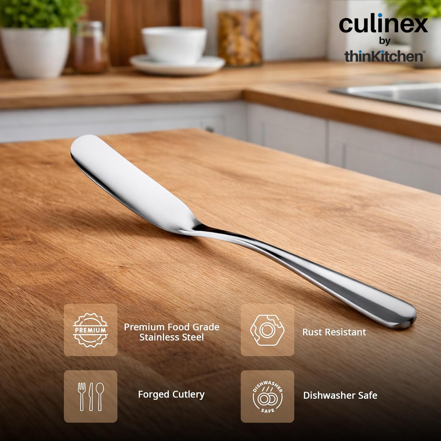 Culinex 18/8 Premium Stainless Steel 2.5" Butter Knife Set of 6 for Kitchen, Butter Jam Spreader | Silver Rustproof Flatware Tableware By thinKitchen