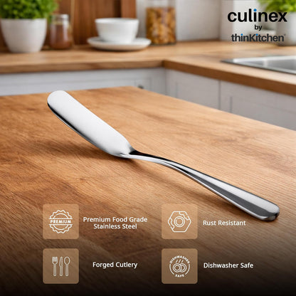 Culinex 18/8 Premium Stainless Steel 2.5" Butter Knife Set of 6 for Kitchen, Butter Jam Spreader | Silver Rustproof Flatware Tableware By thinKitchen