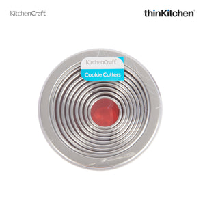 KitchenCraft 11 pc Round Plain Pastry Cutters With Metal Storage Tin