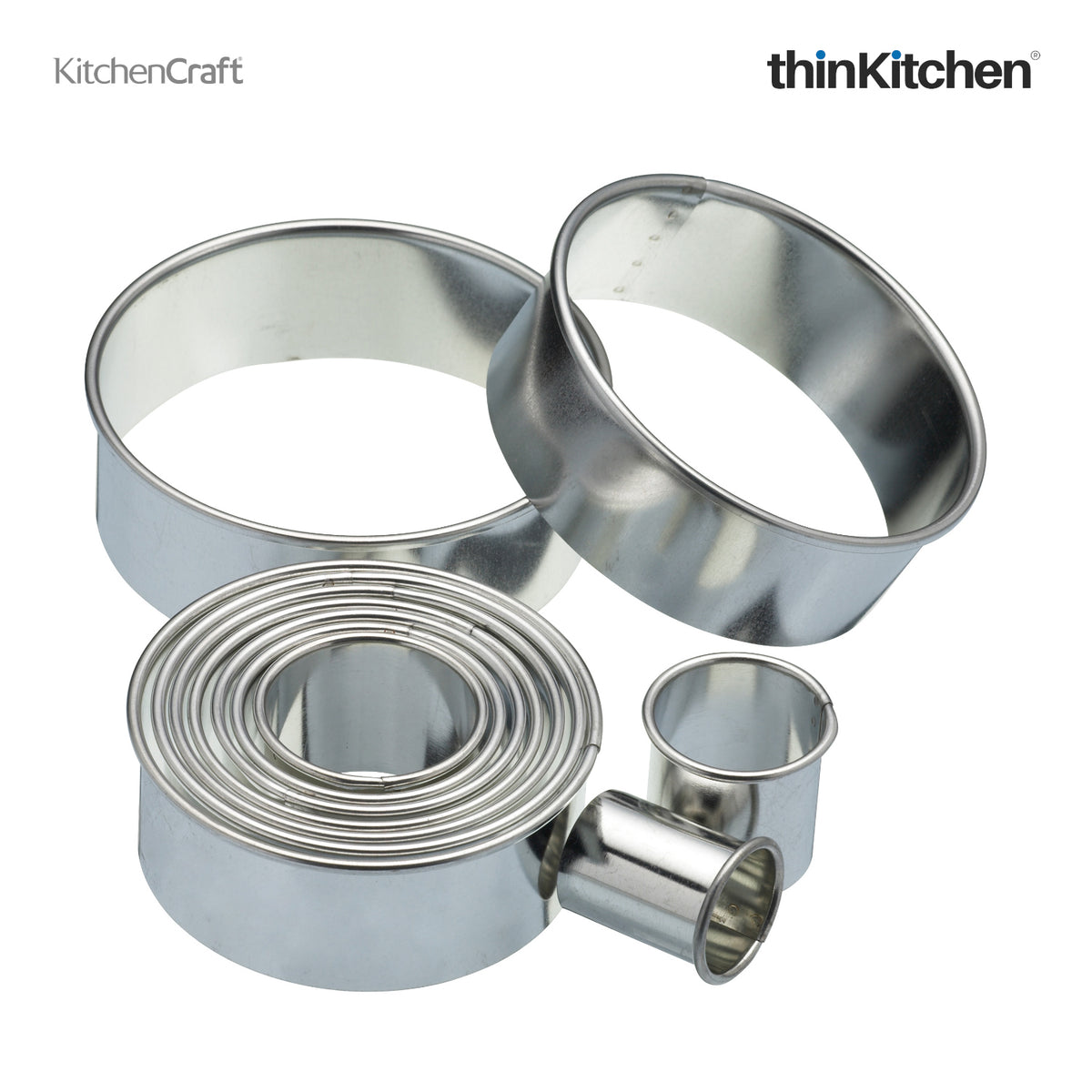 Kitchencraft 11 Pc Round Plain Pastry Cutters With Metal Storage Tin