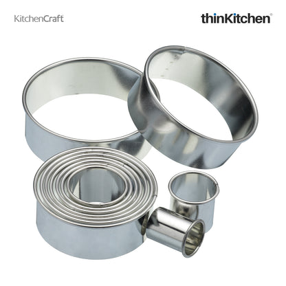Kitchencraft 11 Pc Round Plain Pastry Cutters With Metal Storage Tin