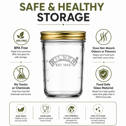 Kilner Premium 350ml Wide Mouth Airtight Glass Preserve Jar for Jams, Pickles, Chutneys