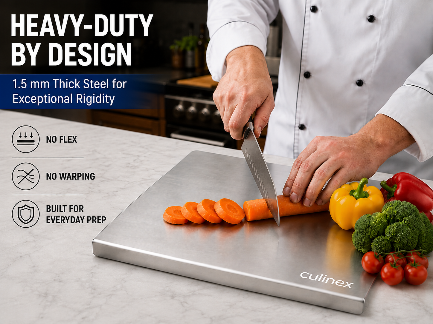 Premium Stainless Steel Counter Top Chopping Board 1.5 mm Thick – 12 x 16 Inches |  Heavy Duty Food-Grade Metal Kitchen Cutting Board - 3