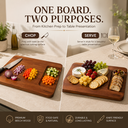 Culinex Beach Wood Premium Chopping and Serving Board | Carbonized 2-in-1 Cutting Board | Eco-Friendly, Durable