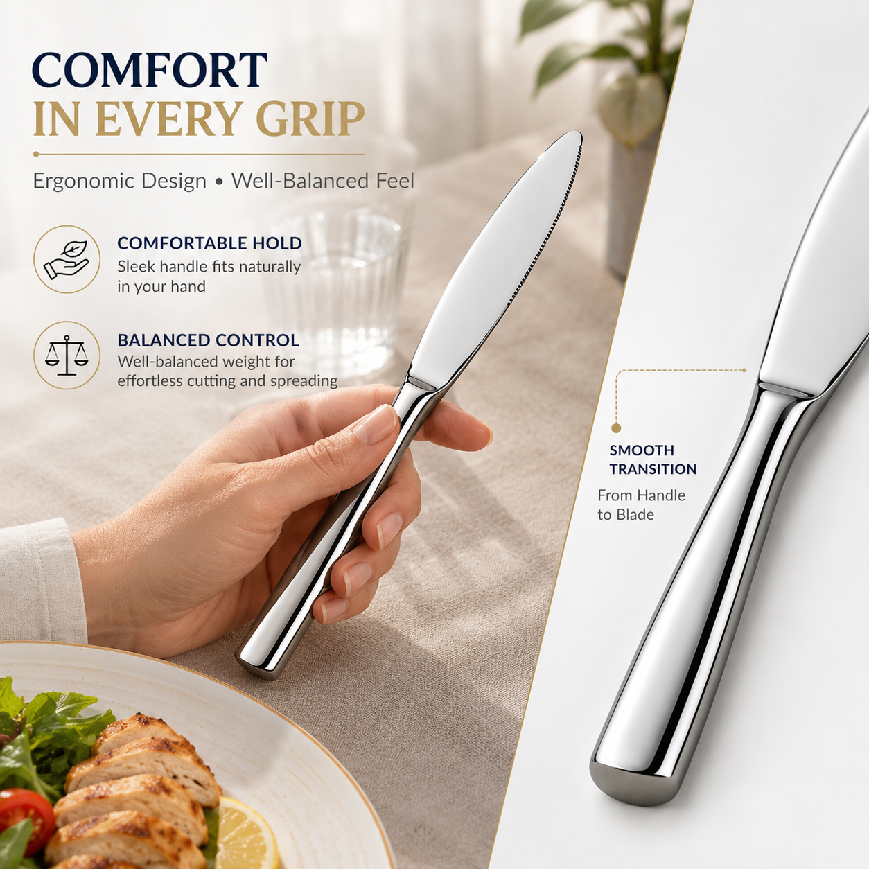 Culinex Stainless Steel 8.5" Premium Knife Set of 2 for Dining Table, Kitchen | Rustproof Dinner Knives, Silver Flatware by thinKitchen (Essen) - 5