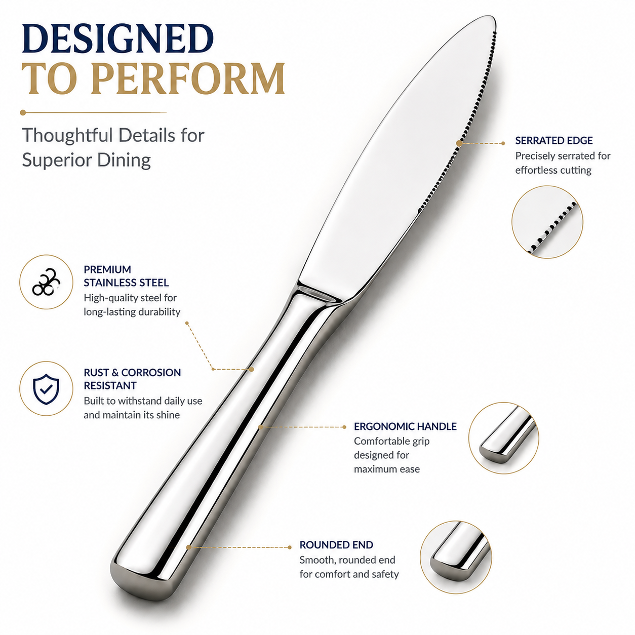 Culinex Stainless Steel 8.5" Premium Knife Set of 2 for Dining Table, Kitchen | Rustproof Dinner Knives, Silver Flatware by thinKitchen (Essen)