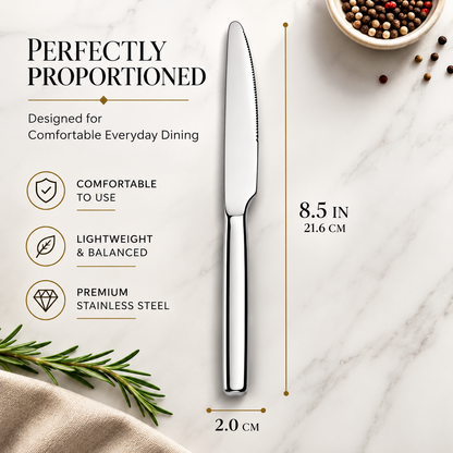 Culinex Stainless Steel 8.5" Premium Knife Set of 2 for Dining Table, Kitchen | Rustproof Dinner Knives, Silver Flatware by thinKitchen (Queen)