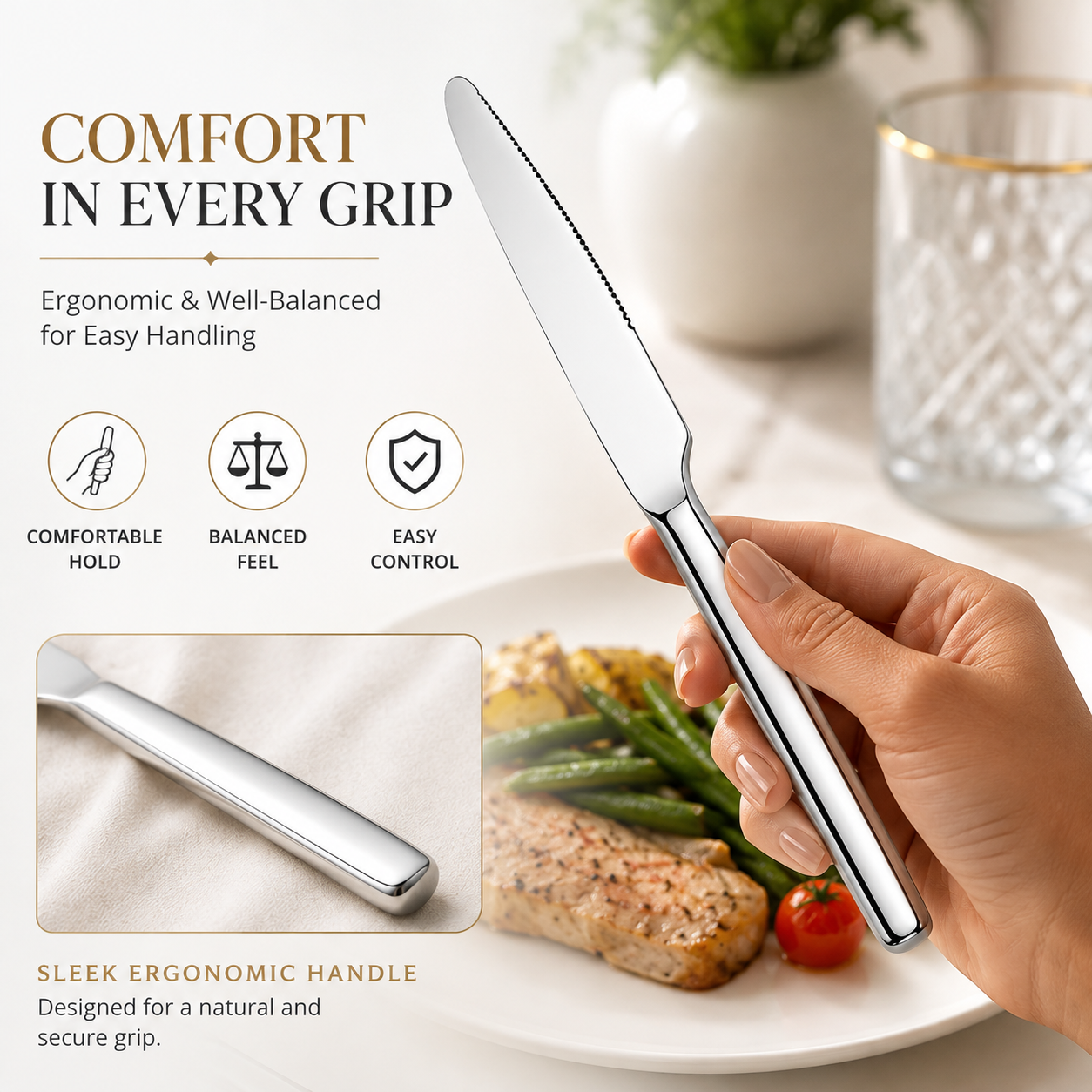Culinex Stainless Steel 8.5" Premium Knife Set of 2 for Dining Table, Kitchen | Rustproof Dinner Knives, Silver Flatware by thinKitchen (Queen)